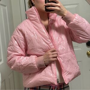 Pink Puffer Jacket Shiny M Shein
